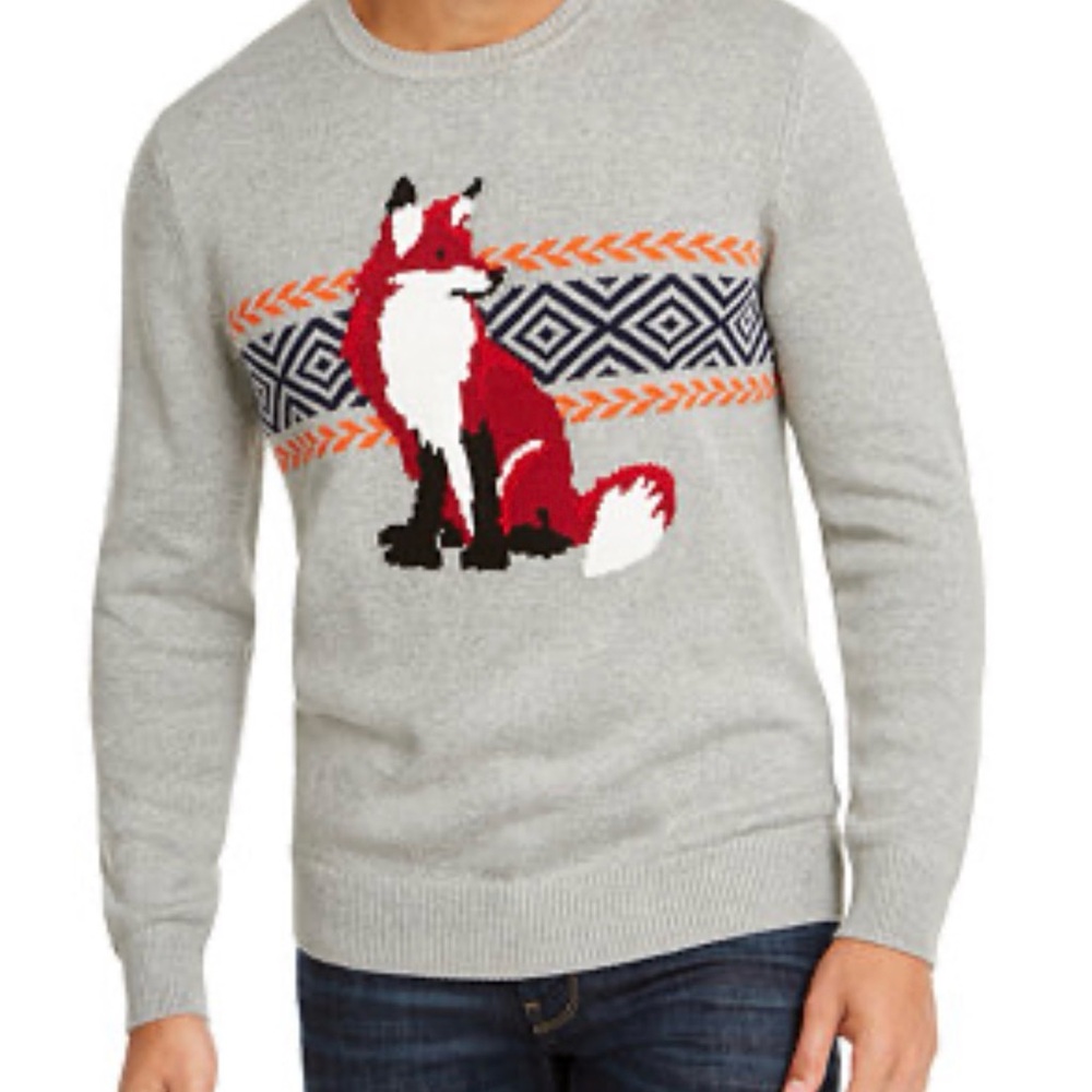 Club Room Gray Sweater with Red Fox Design